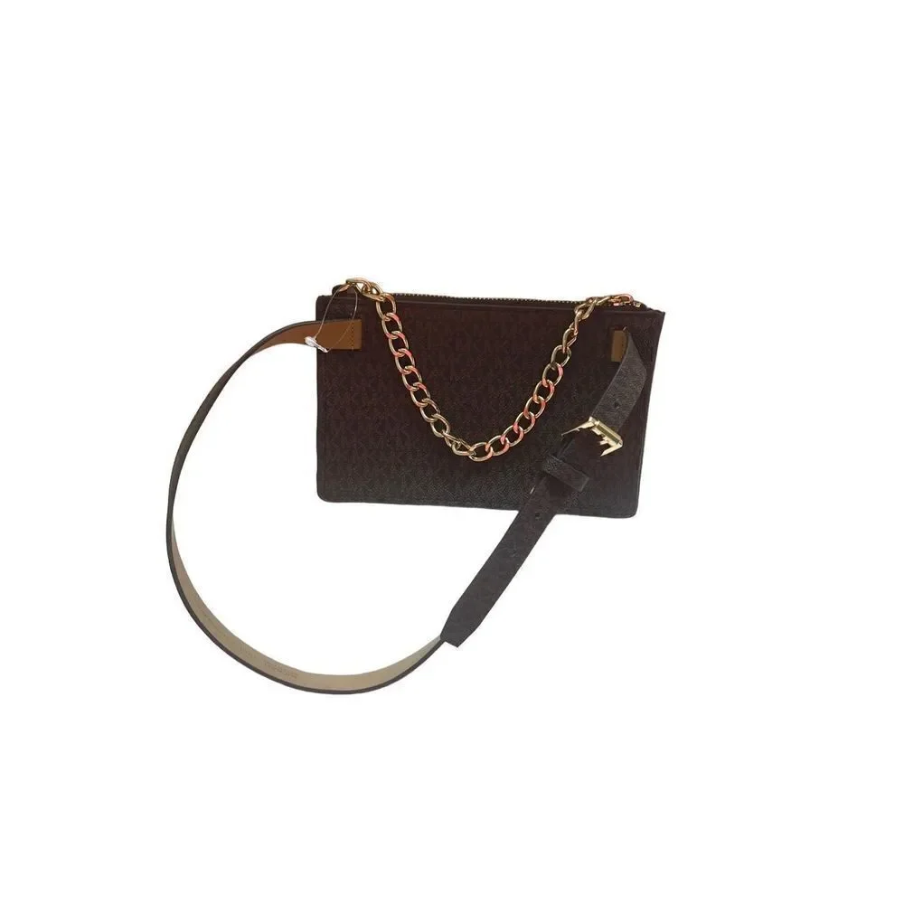Michael Kors Womens Brown MK Signature Chain Belt Bag